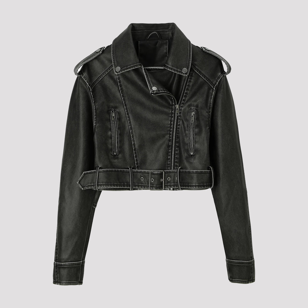 Damen Kontrastblazer aus Kunstleder mit spitzem Revers und taillierter Schnittführung Shop Nory