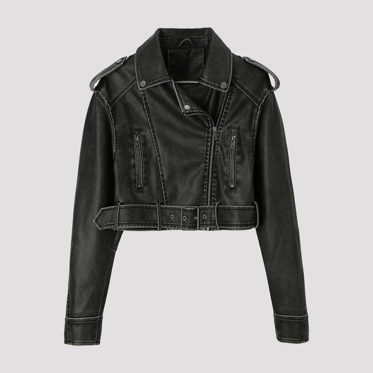 Damen Kontrastblazer aus Kunstleder mit spitzem Revers und taillierter Schnittführung Shop Nory