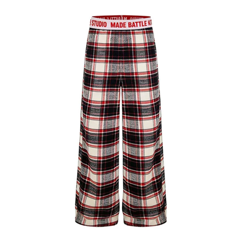 Damen Weite Lounge-Hose mit Karomuster und elastischem Logobund Shop Nory