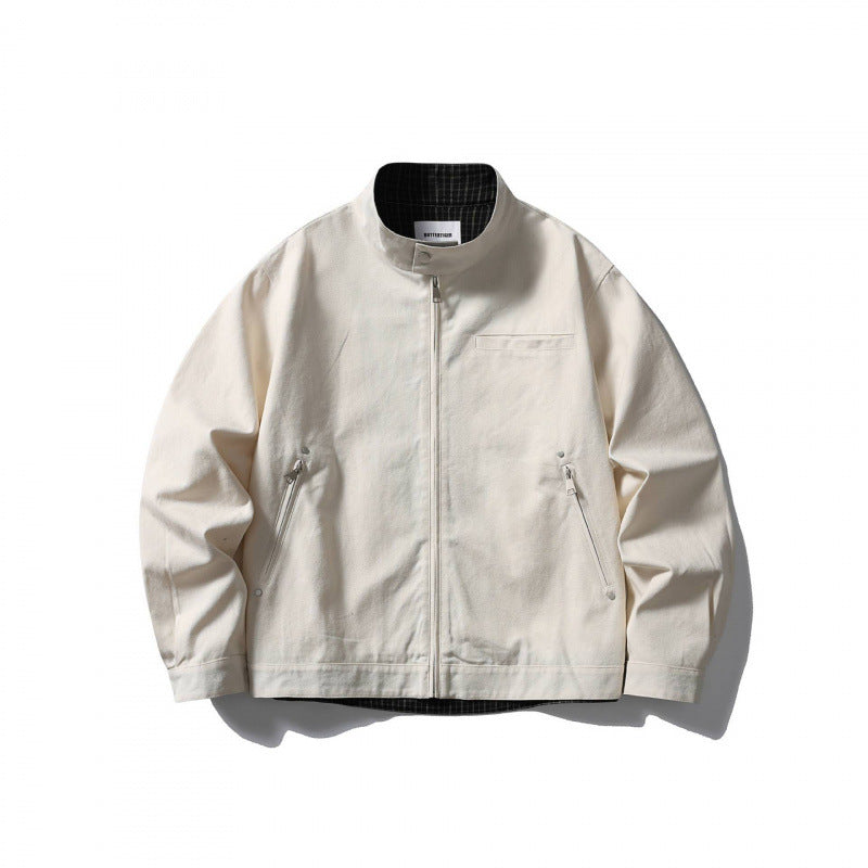 Herren leichte Baumwoll-Canvas Jacke mit Stehkragen und kariertem Innenfutter Shop Nory