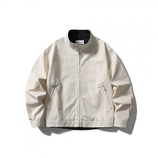 Herren leichte Baumwoll-Canvas Jacke mit Stehkragen und kariertem Innenfutter Shop Nory