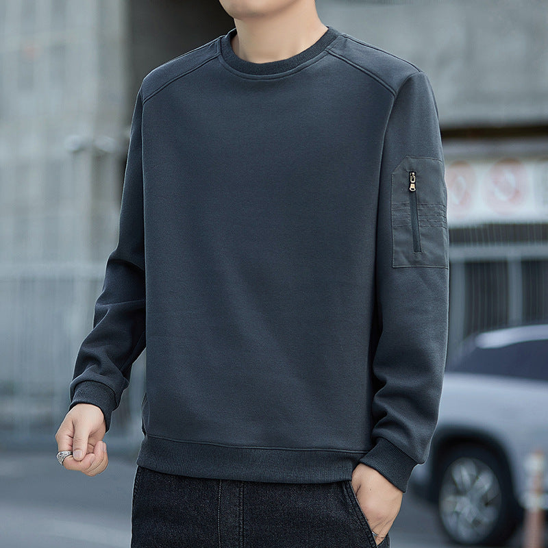 Herren Minimalistisches Sweatshirt mit Raglanärmeln und Reißverschluss-Ärmeltasche Shop Nory