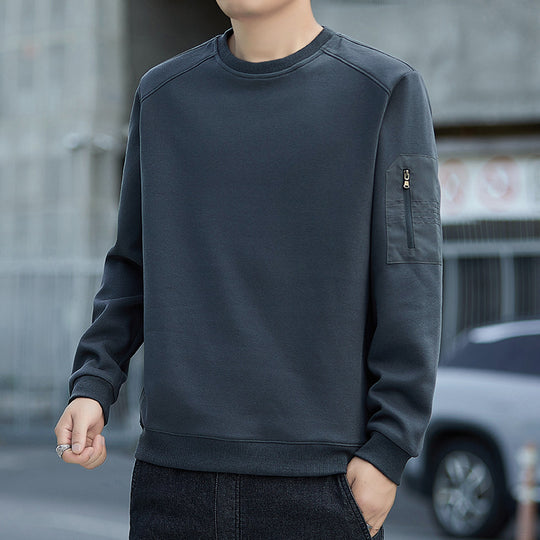 Herren Minimalistisches Sweatshirt mit Raglanärmeln und Reißverschluss-Ärmeltasche Shop Nory
