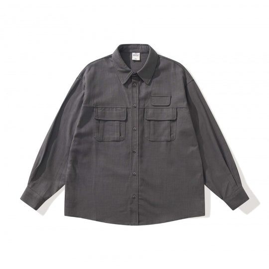 Unisex Boxy-Overshirtjacke im Utility‑Stil mit aufgesetzten Klappentaschen und Hemdkragen Shop Nory