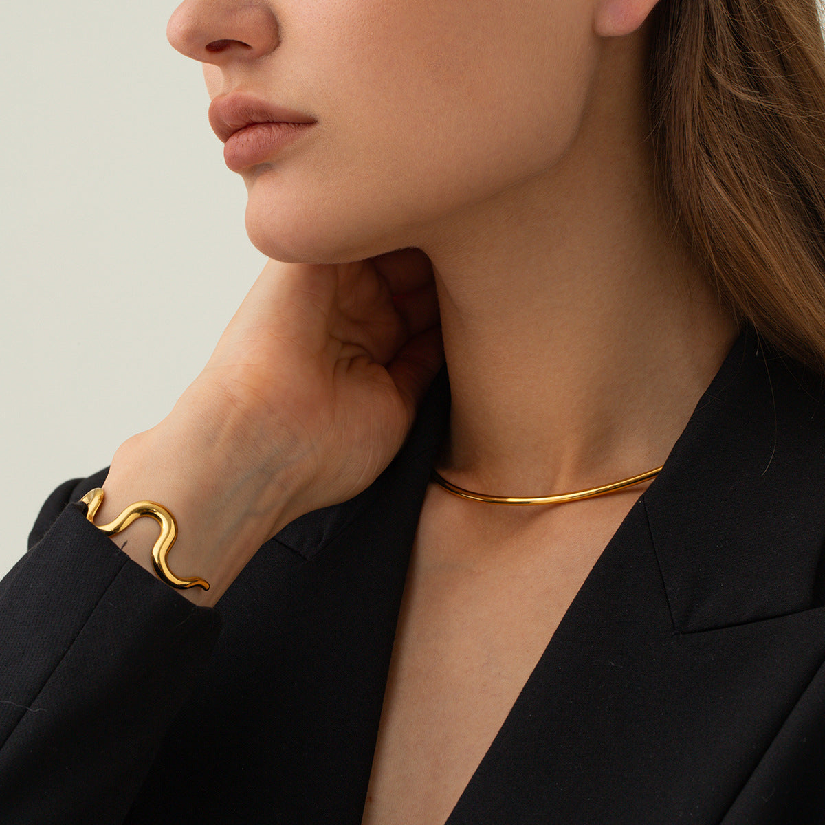 Damen Eleganter Wellenarmreif aus Edelstahl Shop Nory