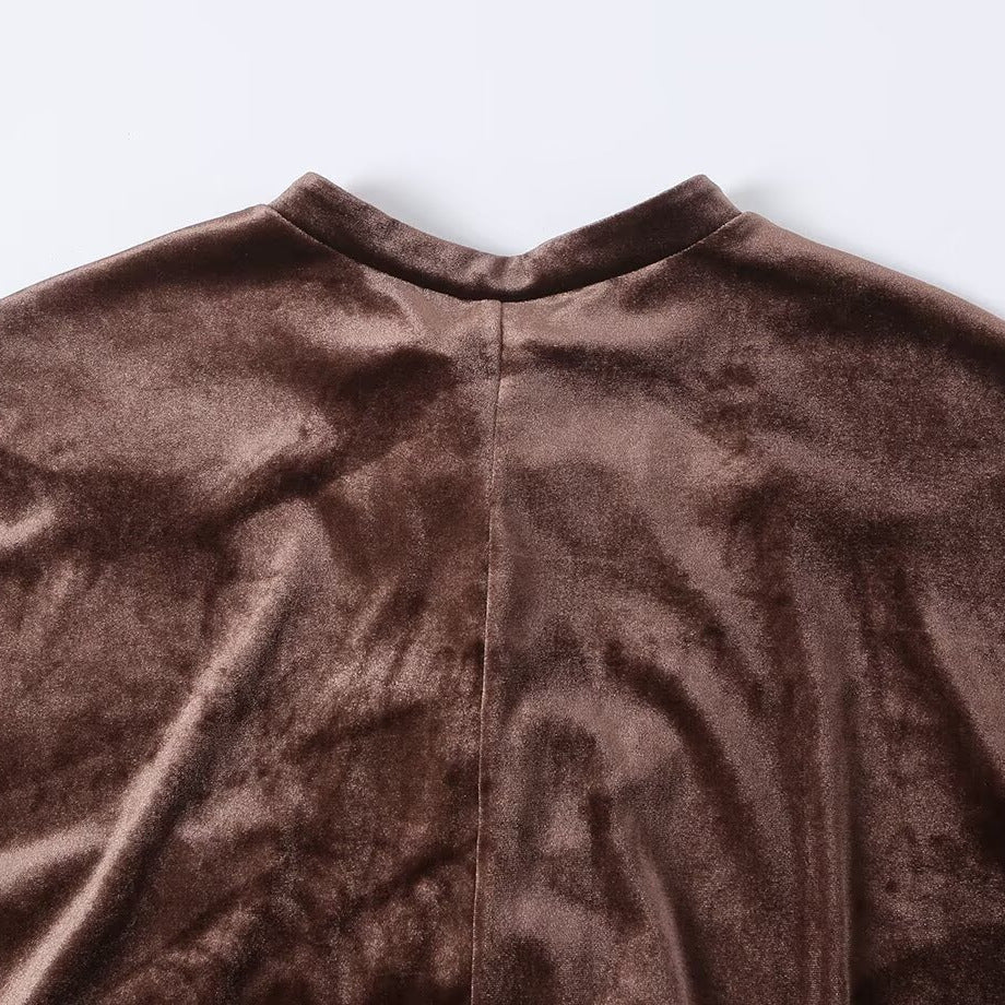 Damen Langer Samt-Mantel im Kimono‑Stil mit Mandarin‑Kragen und Knotenverschlüssen Shop Nory