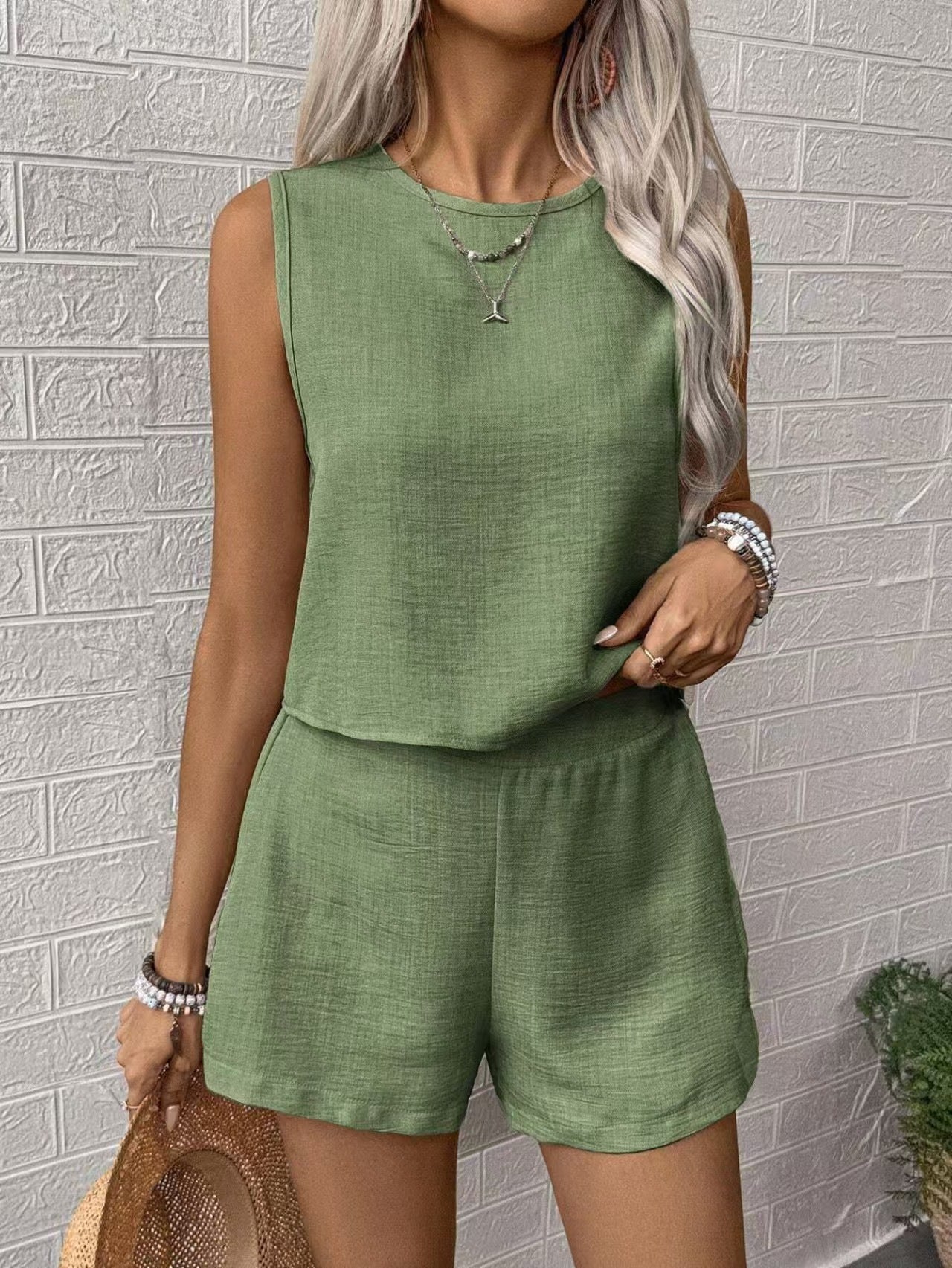 Damen Zweiteiliges Loungewear-Set mit hochwertigem Leinenstoff
