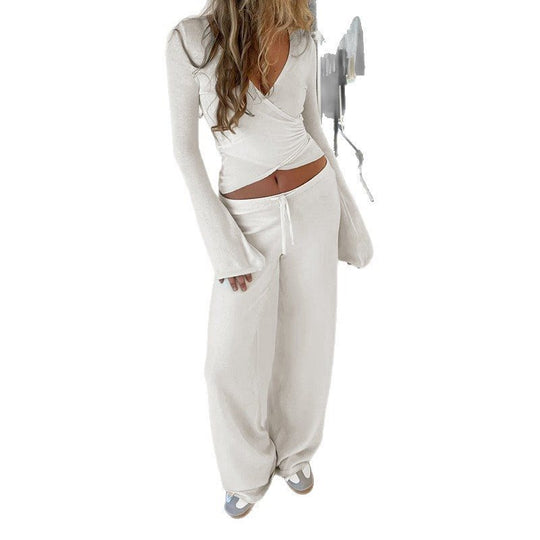 Damen Weite High-Waist Lounge-Hose aus Feinstrick mit Kordelzug Shop Nory