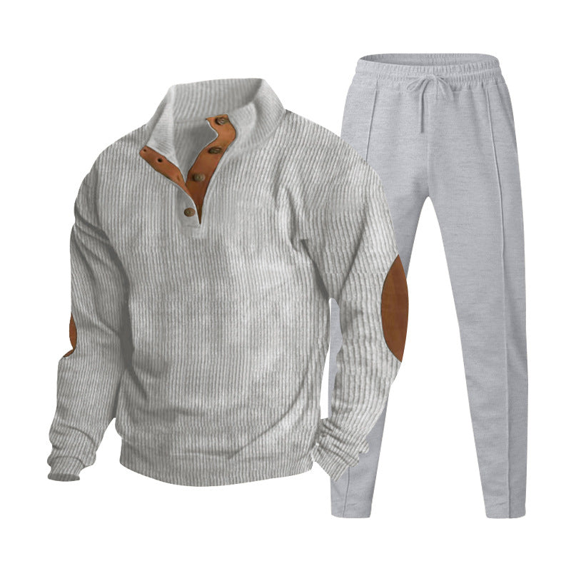 Herren Strukturiertes Henley-Loungewear-Set mit Ellenbogen-Patches & tapered Jogginghose Shop Nory