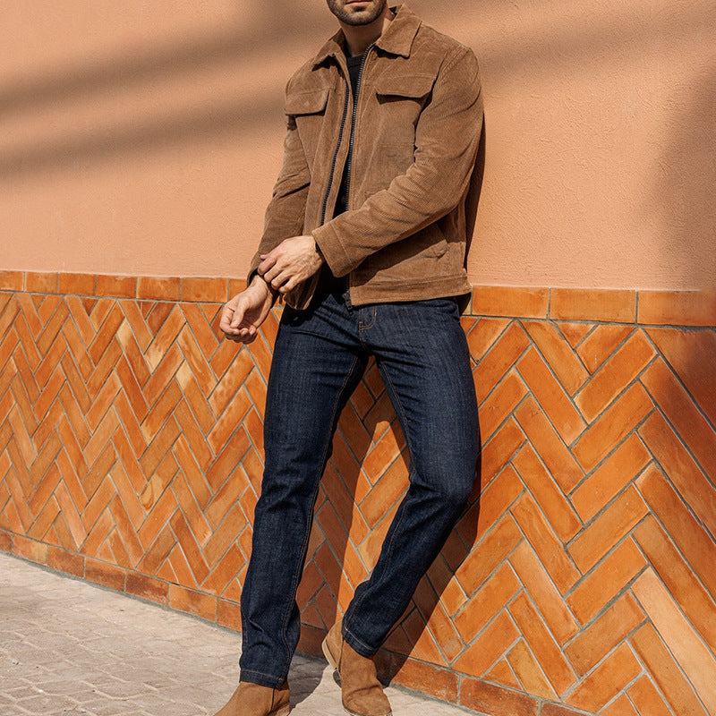 Herren Kurzjacke aus Feincord mit Hemdkragen, Reißverschluss und Pattentaschen Shop Nory