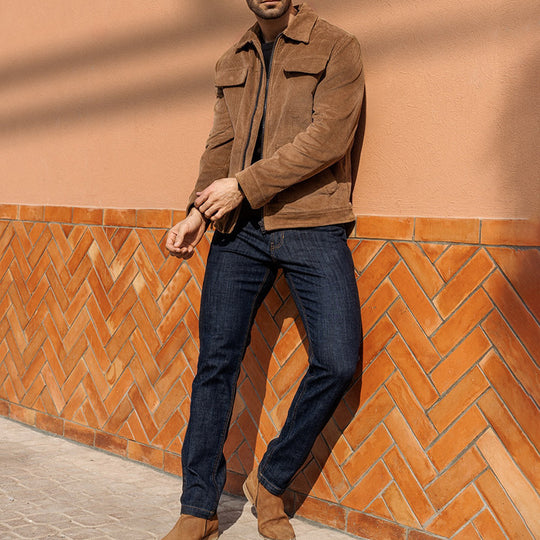 Herren Kurzjacke aus Feincord mit Hemdkragen, Reißverschluss und Pattentaschen Shop Nory