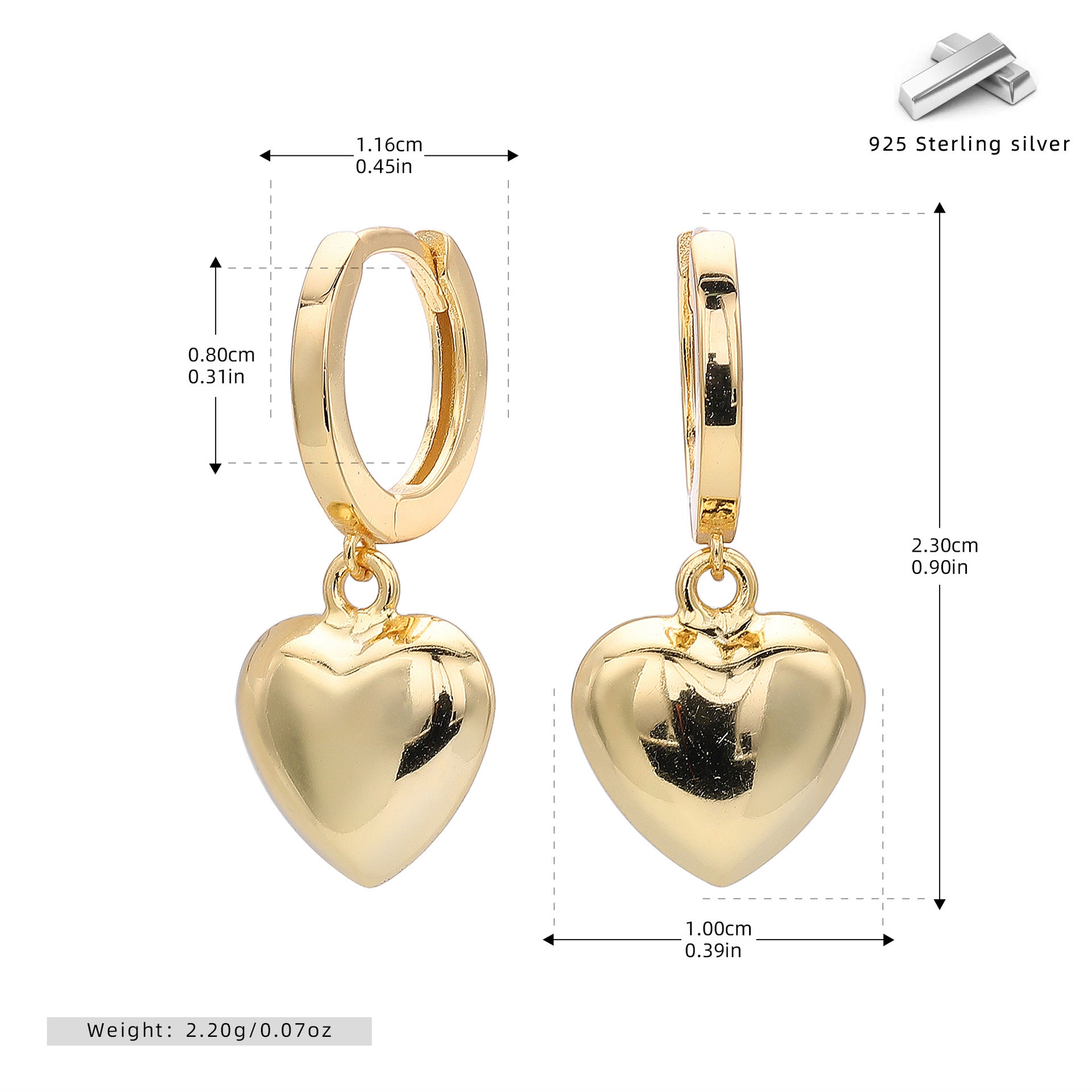Damen Ohrhänger mit herzförmigem Anhänger aus hochwertigen 925 Sterling Silber Shop Nory