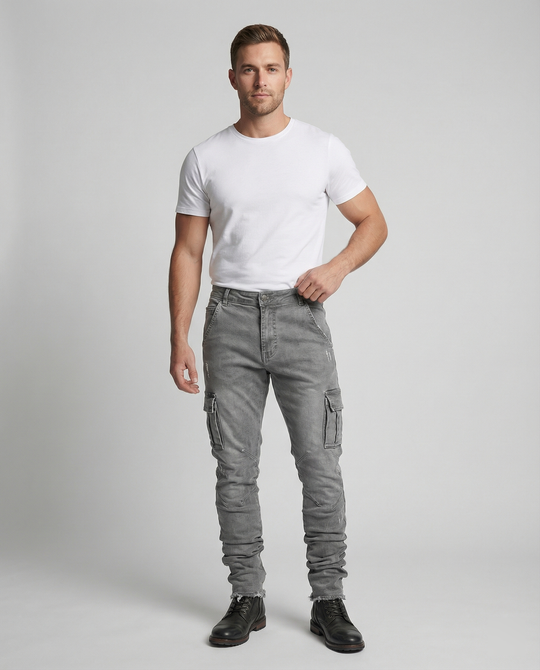 Herren Cargo-Jeans im lässigen Slim-Fit-Design mit funktionalen Taschen