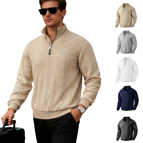 Herren Grobstrick-Halbzip-Pullover mit Zopfmuster und Stehkragen Shop Nory