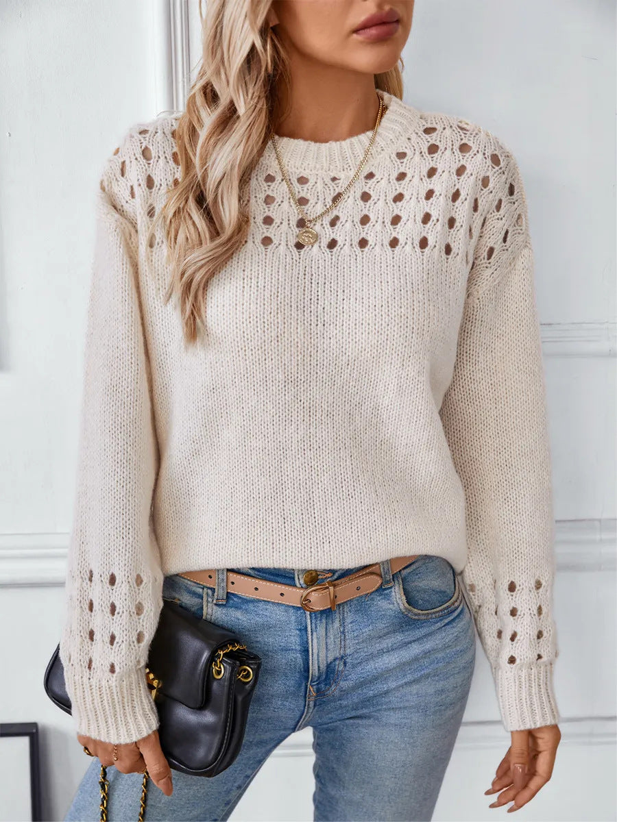 Damen Modischer Strickpullover mit Lochmuster