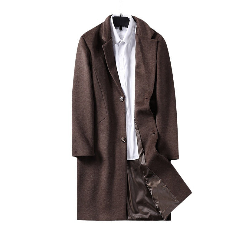 Herren Midilanger einreihiger Wollmantel mit schmalem Revers und zwei Knöpfen Shop Nory
