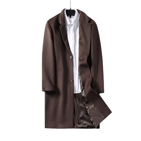 Herren Midilanger einreihiger Wollmantel mit schmalem Revers und zwei Knöpfen Shop Nory