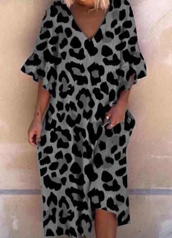 Damen Ärmelloses Kaftan Kleid im Leopardenmuster