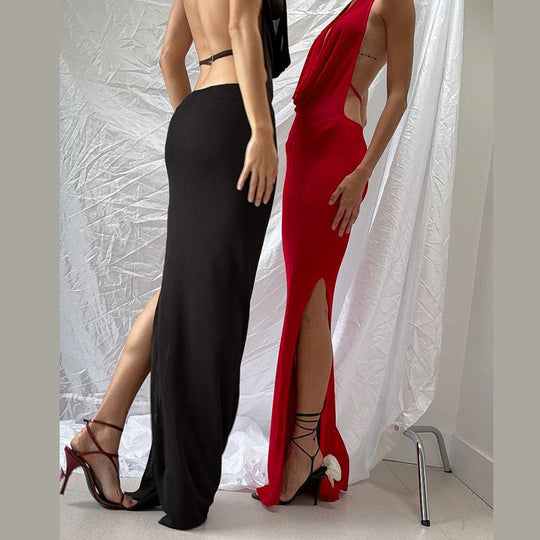 Damen Elegantes Maxikleid mit tiefem V-Ausschnitt und seitlichen Cut-Outs