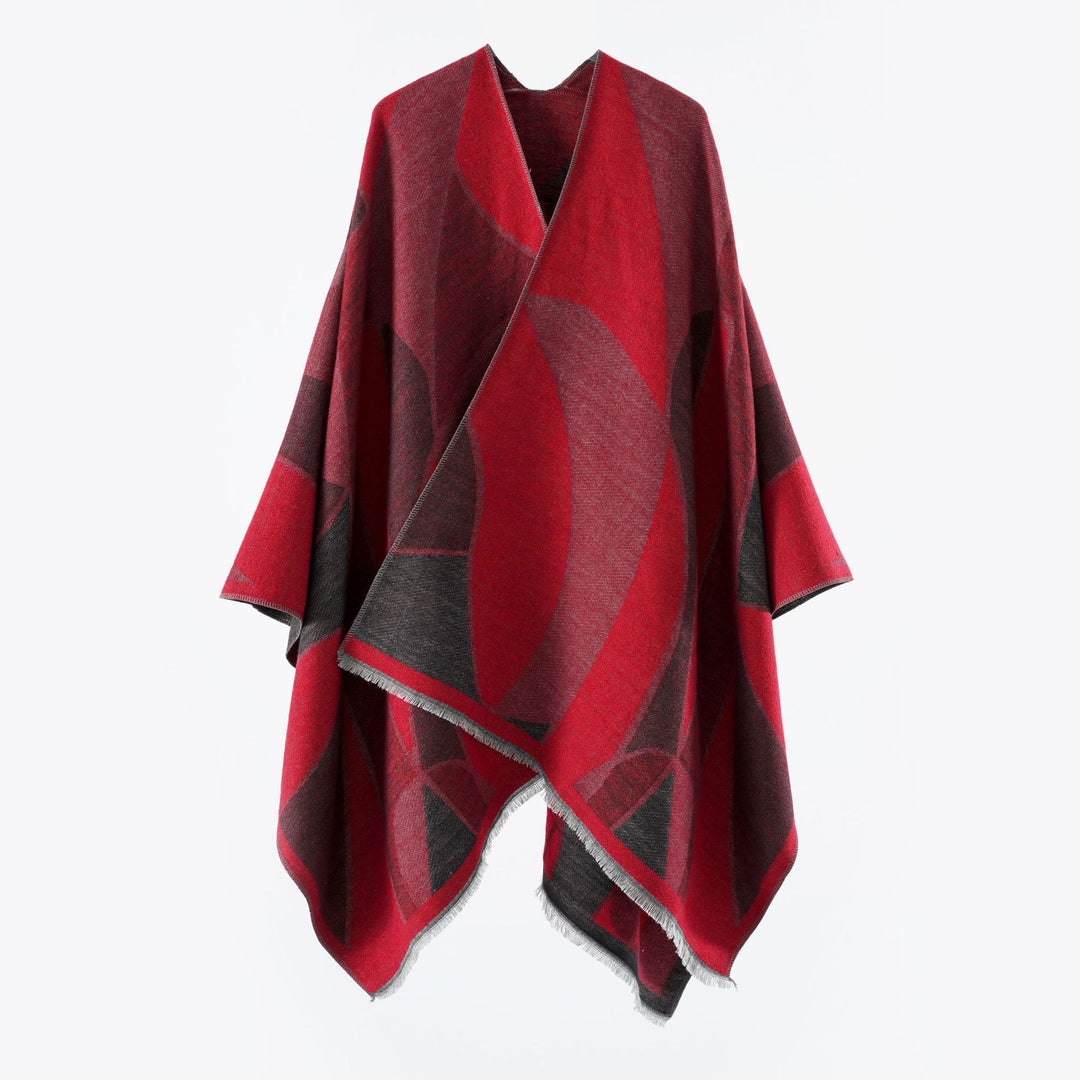 Damen Oversize-Poncho mit V-Ausschnitt und geometrischem Jacquard-Design Shop Nory