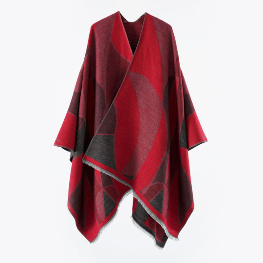 Damen Oversize-Poncho mit V-Ausschnitt und geometrischem Jacquard-Design Shop Nory