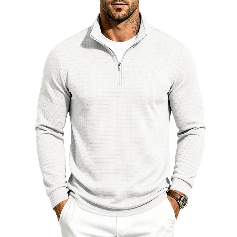 Herren Slim-Fit Pullover mit halbem Reißverschluss und geprägter Quadratstruktur Shop Nory