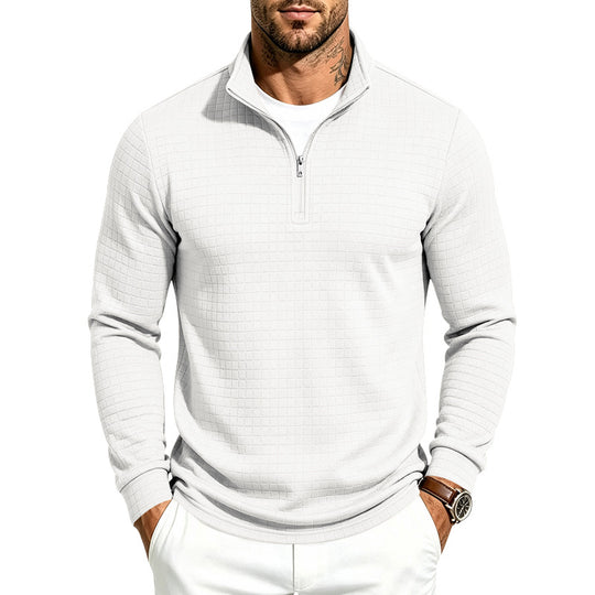 Herren Slim-Fit Pullover mit halbem Reißverschluss und geprägter Quadratstruktur Shop Nory