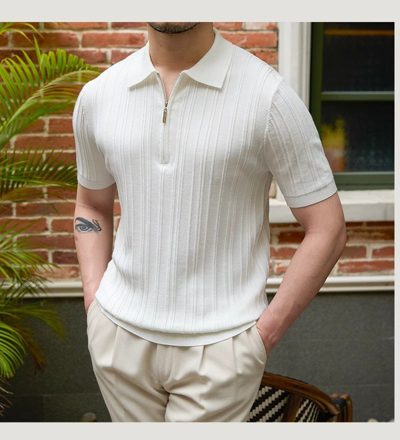 Herren Modisches Kurzarm-Polohemd mit Halbreißverschluss Shop Nory