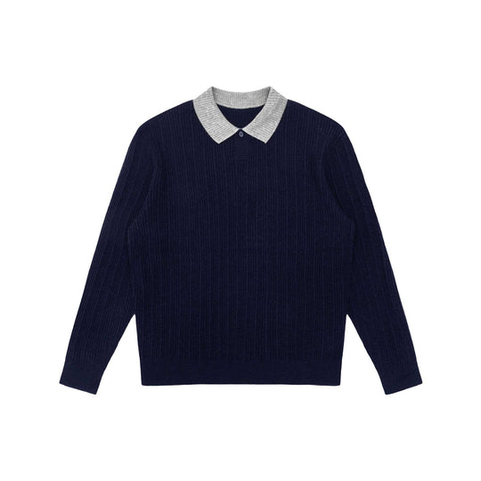 Herren Feinstrukturierter Rippstrick-Polo-Pullover mit Kontrastkragen Shop Nory