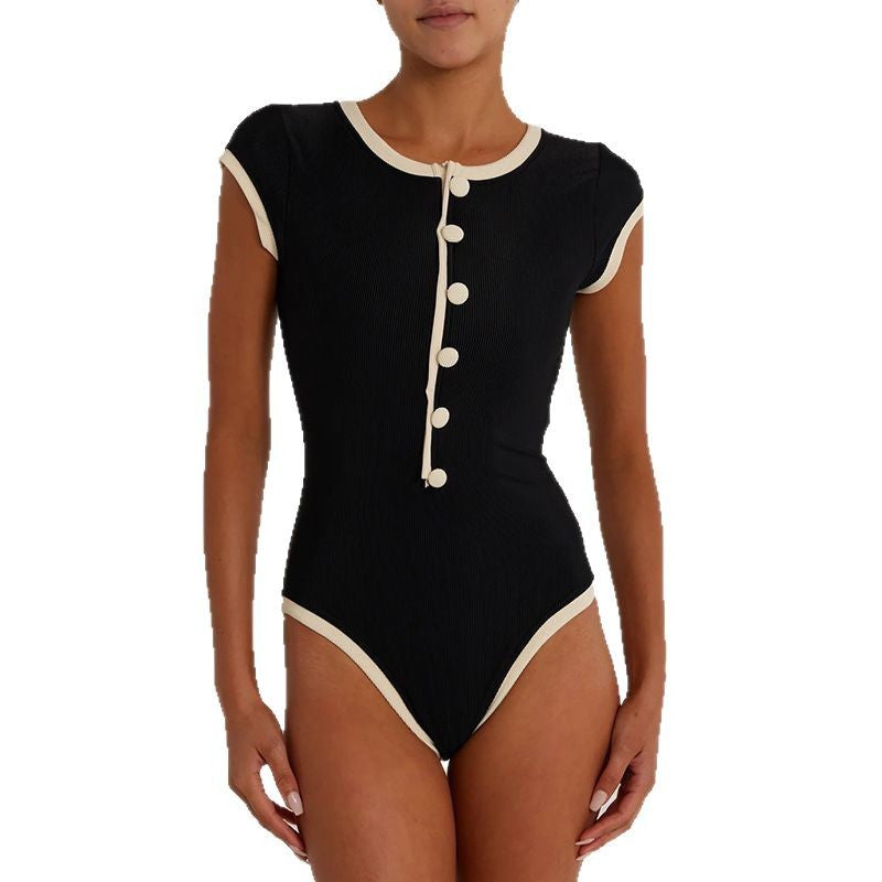 Damen Badeanzug mit Knopfdetail und elegantem Schnitt