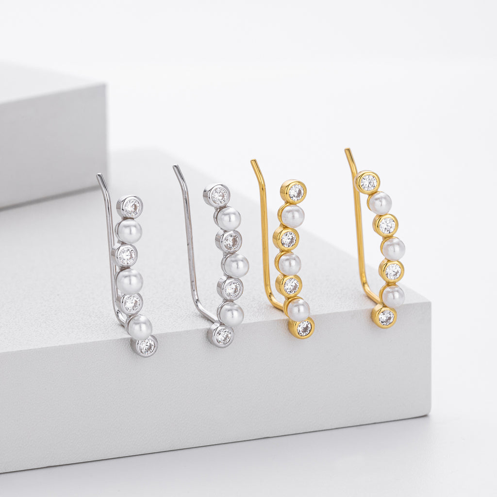 Damen Ohrstecker mit eleganter Perlen- und Zirkon-Verzierung Shop Nory