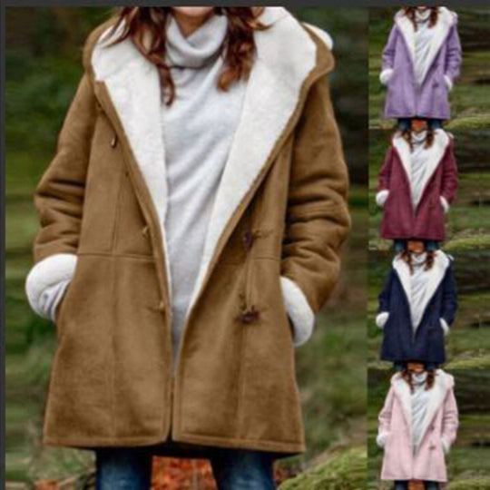 Damen Kapuzen-Dufflecoat mit Kunstfellbesatz und KnShop Noryelverschlüssen Shop Nory