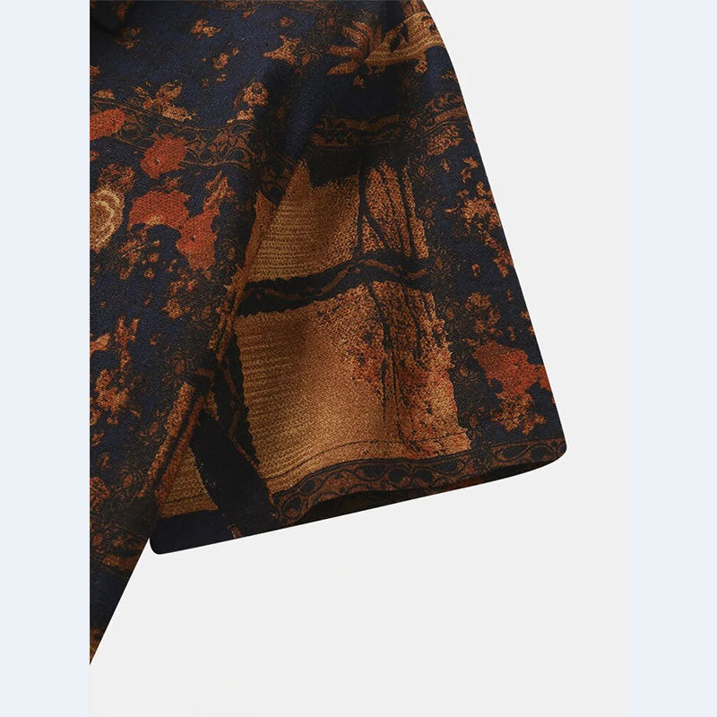 Herren Kurzarm Hemd mit floralem Design und strukturiertem Stoff