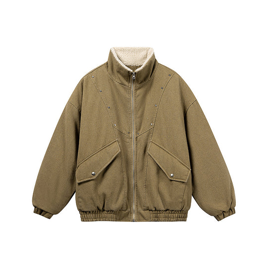 Unisex Boxy-Denimblouson mit kontrastierendem Teddyfutter und großen Pattentaschen Shop Nory