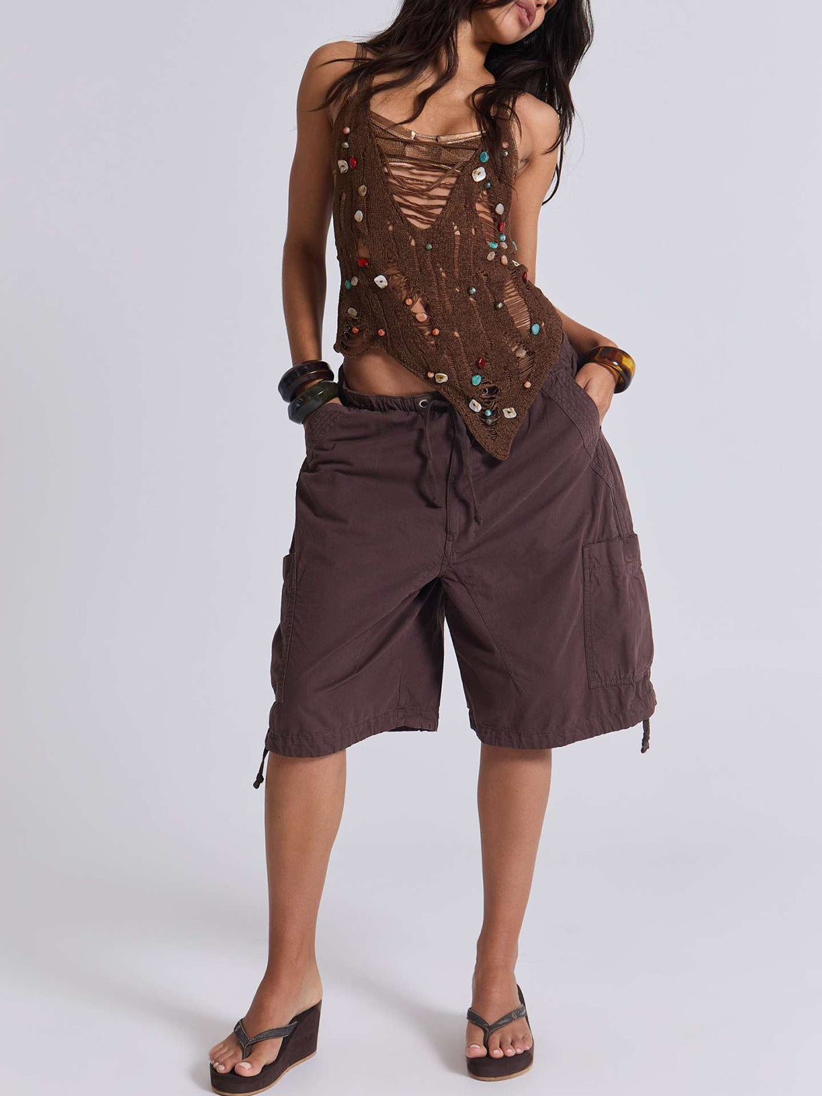 Damen lässige kurze Cargo-Shorts mit verstellbarem Bund und praktischen Taschen
