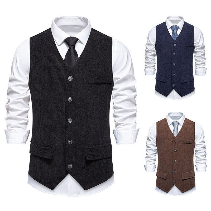 Herren Taillierte Business‑Weste aus Strukturstoff mit V‑Ausschnitt und dekorativen Knöpfen Shop Nory