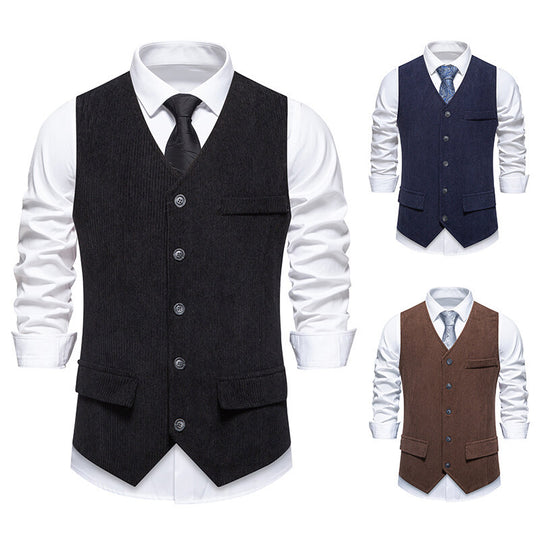 Herren Taillierte Business‑Weste aus Strukturstoff mit V‑Ausschnitt und dekorativen Knöpfen Shop Nory