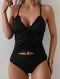 Damen Tankini-Set mit gerafftem Oberteil und hoch taillierter Hose