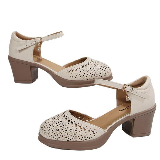 Damen Mary-Jane Pumps mit mittelhohem Blockabsatz, perforiertem Obermaterial und gepolstertem Komfortfußbett Shop Nory