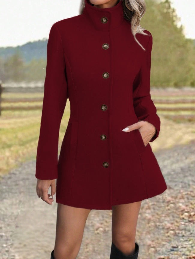 Damen Taillierter Wollmix-Mantel mit Stehkragen, durchgehender Knopfleiste und A‑Linien-Silhouette Shop Nory