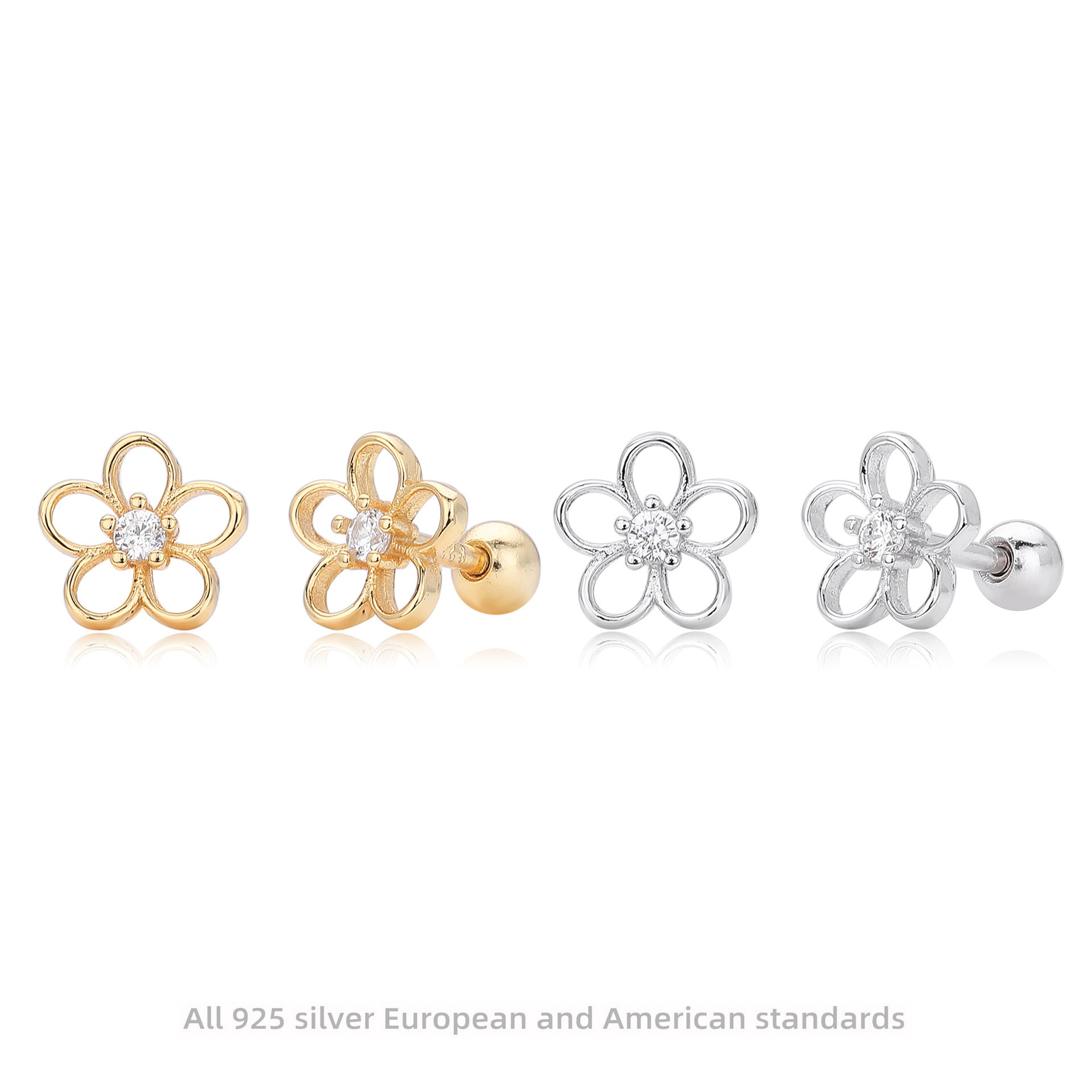 Damen Ohrstecker im floralen Design aus hochwertigem 925er Sterling Silber Shop Nory