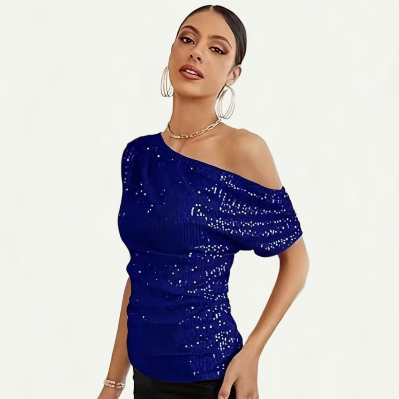 Damen Elegantes asymmetrisches Top mit Glitzerakzenten