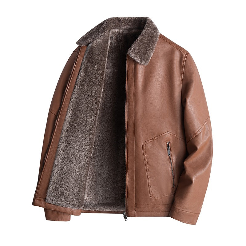 Herren Lässige Kunstlederjacke mit Teddyfutter Shop Nory