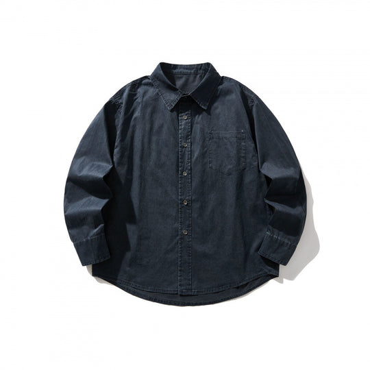 Unisex Oversize-Denim-Hemdjacke mit kastiger Silhouette, Brusttasche und gerundetem Saum Shop Nory