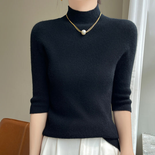 Damen Kurzarm-Mockneck-Pullover mit flauschiger Angora‑Optik Shop Nory