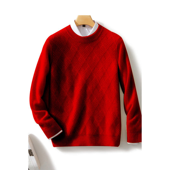 Herren Feiner Strukturstrickpullover mit kurzem Stehkragen und Diamant‑Relief Shop Nory