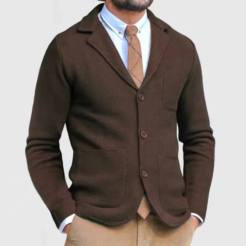 Herren lässige Strickjacke mit Knopfleiste und aufgesetzten Taschen