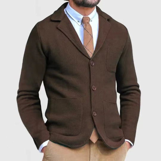 Herren lässige Strickjacke mit Knopfleiste und aufgesetzten Taschen