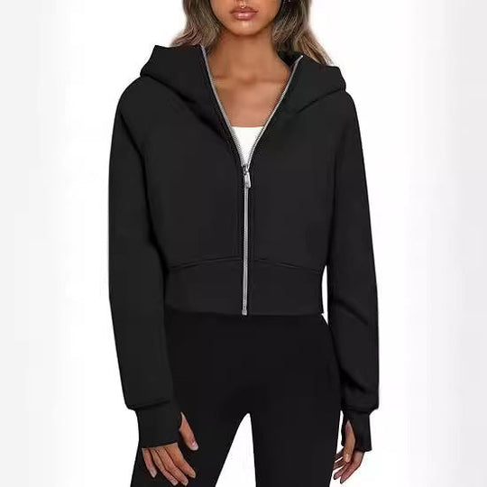 Damen cropped Kapuzenjacke mit durchgehendem Reißverschluss