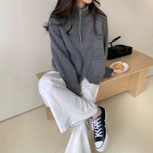 Damen Hochwertiger Strickjacke mit Reißverschluss Shop Nory